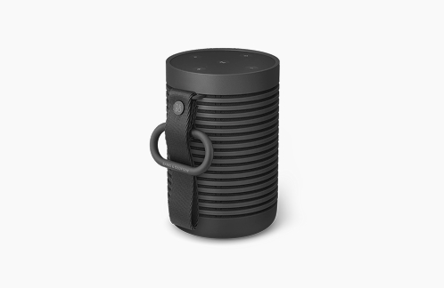 portable speaker with cylinder shape and brown string